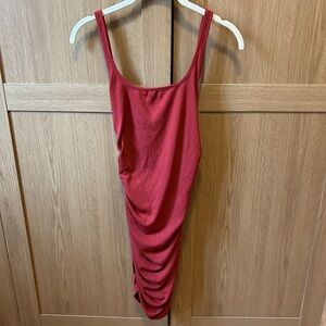 Burgundy ruched mini bodycon dress. Size S, fits XS-M